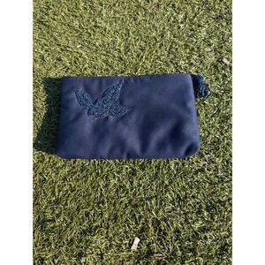 Vintage ADG Navy Satin Beaded Floral Clutch Dark Academia Vamp Romantic Poetcore